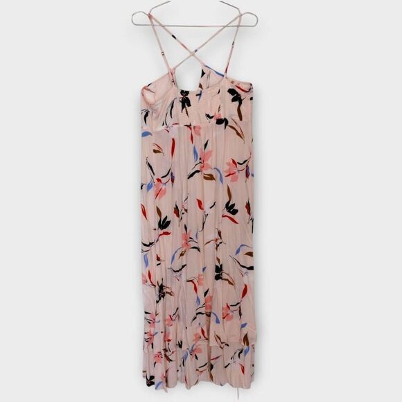 Oneil Womens Maxi Sz Large Peach Crepe Layered Strappy Peach Floral Cottagecore - Picture 12 of 16